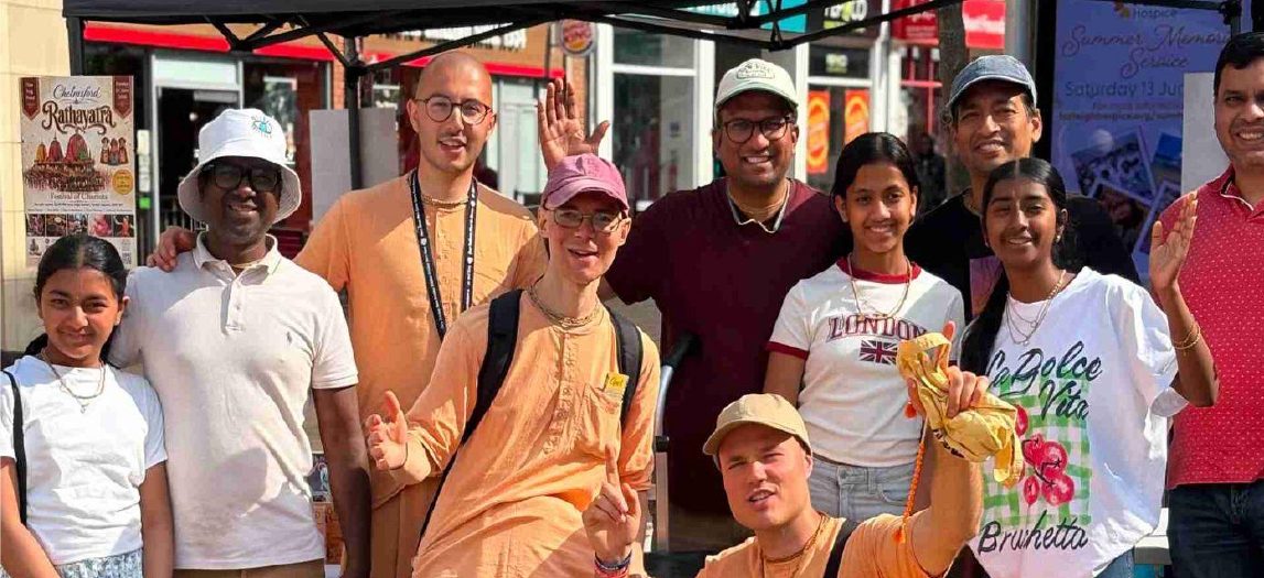 Devotee group at a Monthly Sankirtan Festival outreach